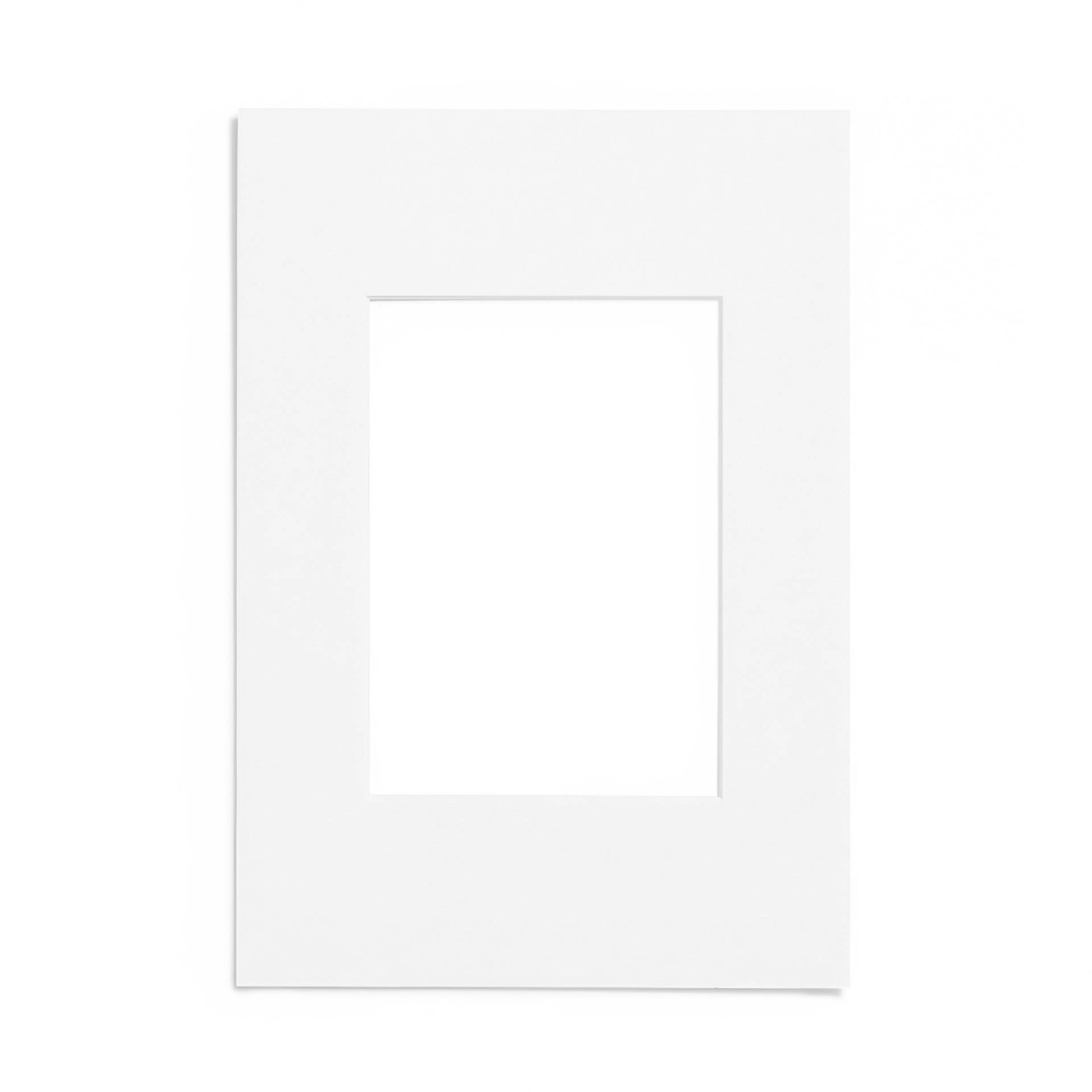 A white matte board with a rectangular cut-out for a print, isolated on a white background.