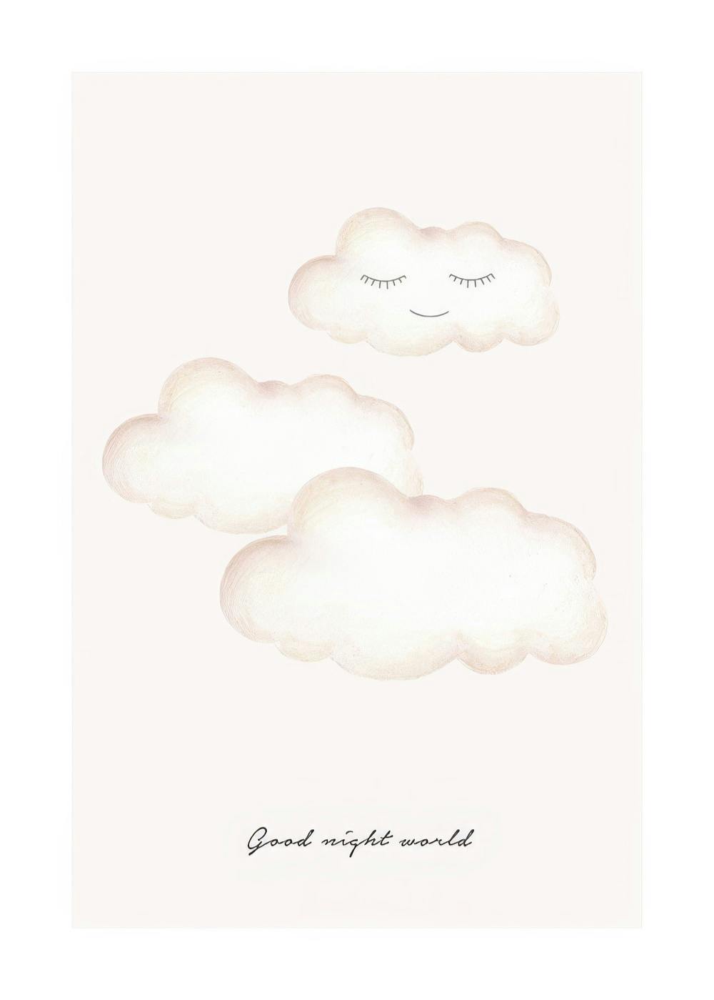 눈 감은 구름 그림과 Good night world 문구가 있는 어린이 포스터