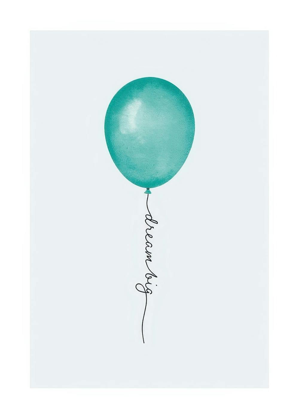 Green balloon poster with Dream Big text on string, kids room decor.