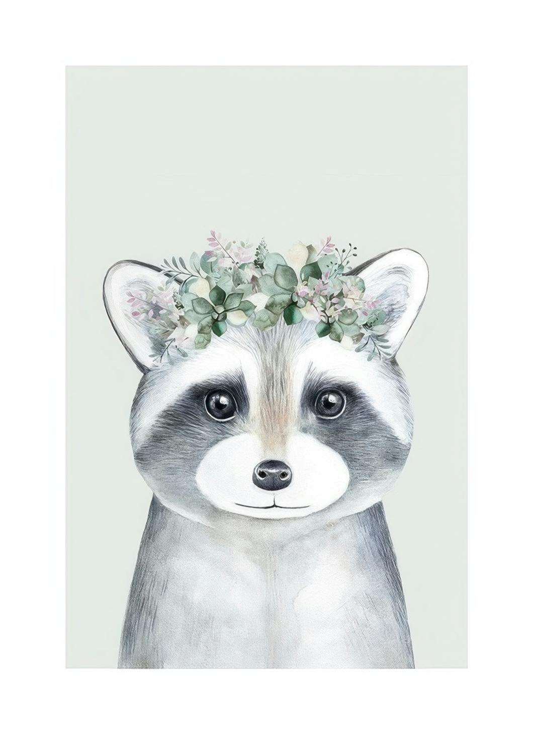 Flower Raccoon Poster (21x30 cm) - Babyposters