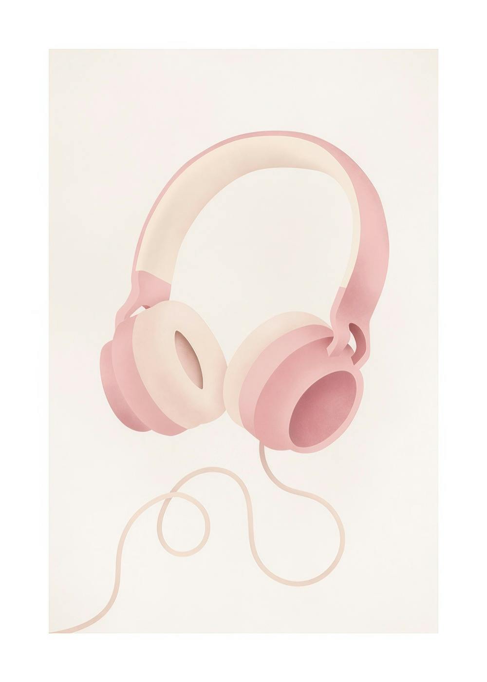 Affiche dillustration un casque audio rose et beige clair avec un cordon sur fond beige