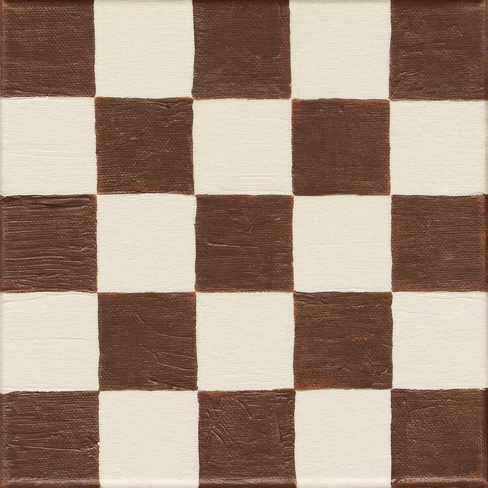 Poster a scacchiera beige e marrone, motivo a quadri, stampa geometrica contemporanea.