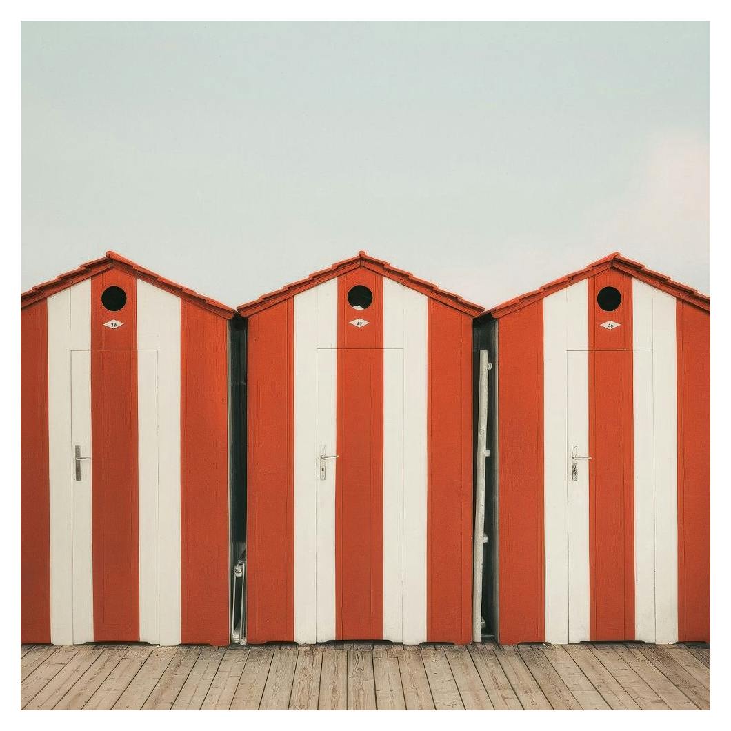 Striped Beach Huts Affiche (50x50 cm) - Amalfi Lifestyle