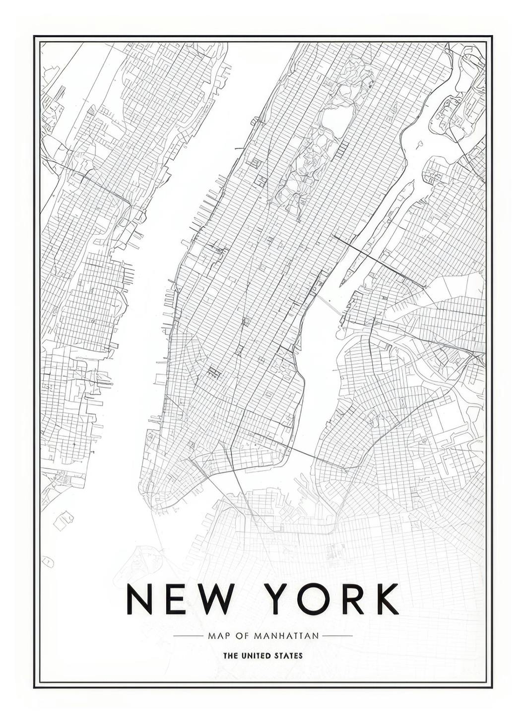 New York Map Poster (50x70 cm) -  Schwarz-Weiß-Bilder