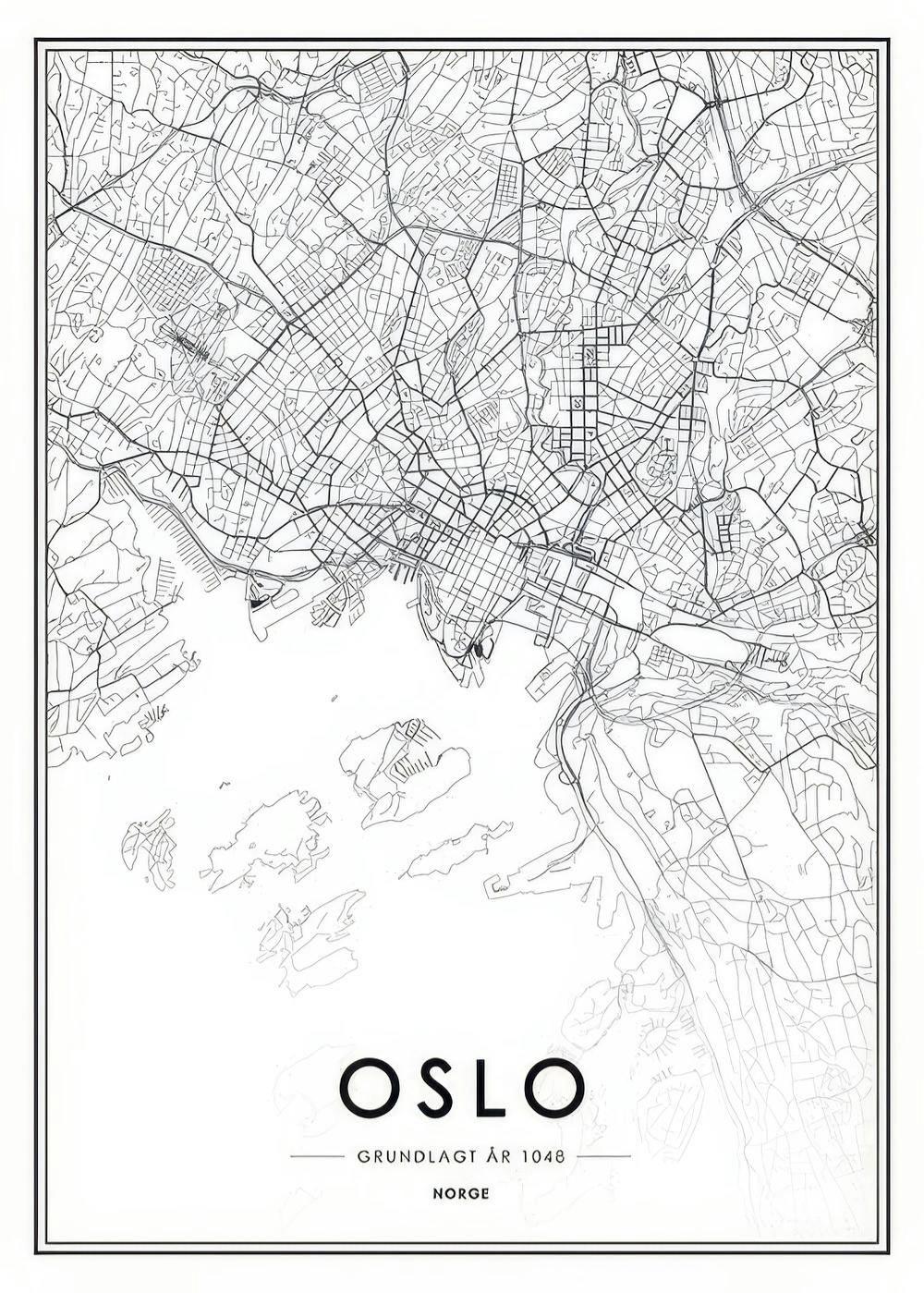 Oslo Map B&W, Poster 0