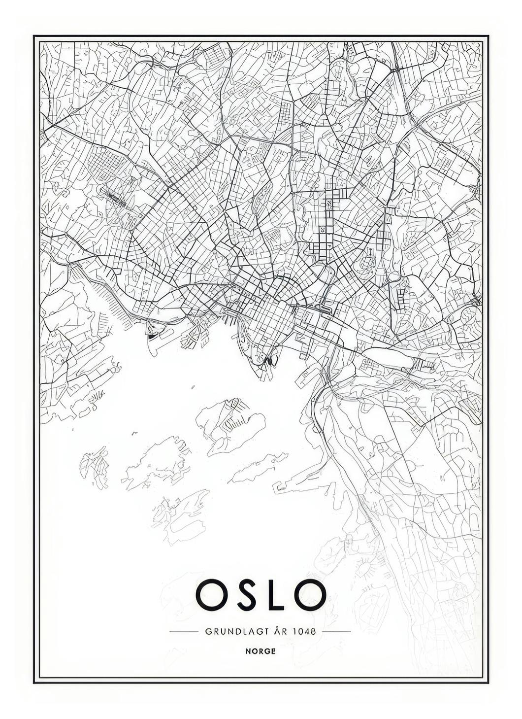 Prints - Oslo Map B&W, Print (50x70 cm) - Black & white prints