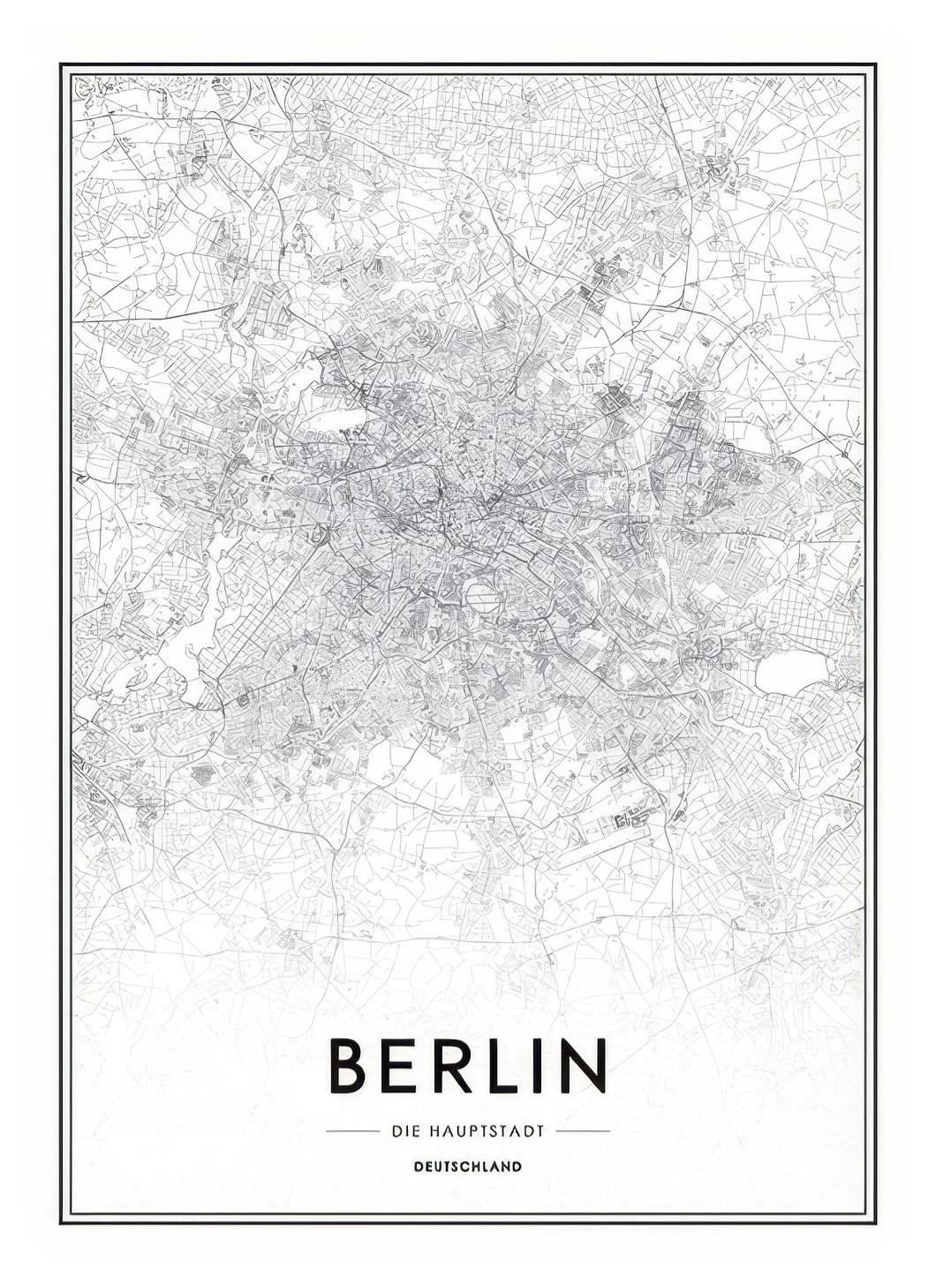 Berlin Map, Plakat (50x70 cm)- Czarno-białe plakaty