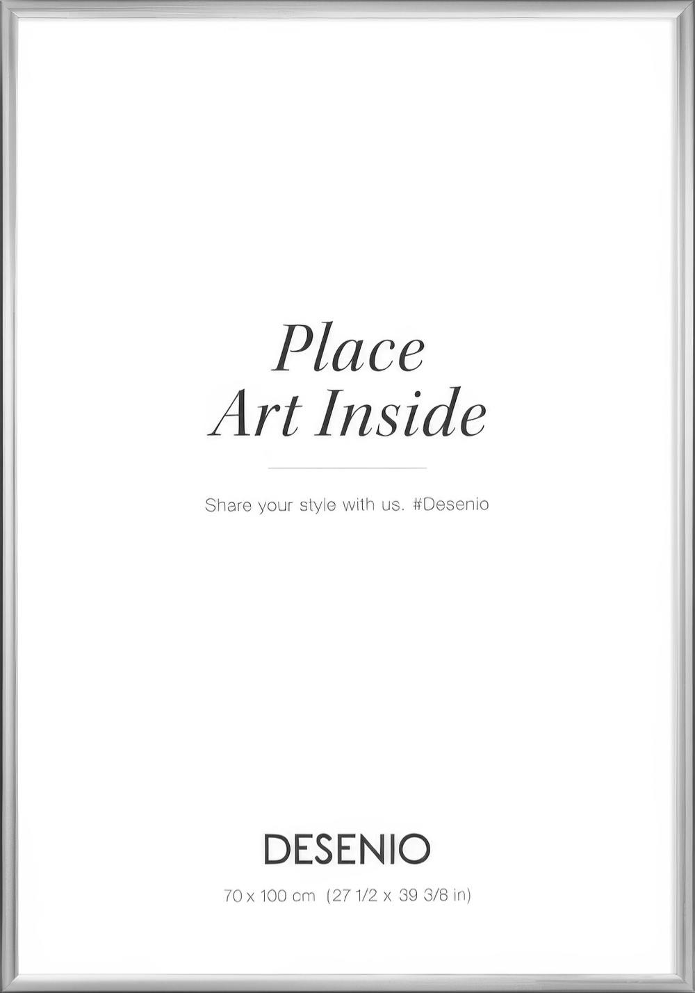 Cadre en métal argenté pour affiche ou toile, avec un texte noir Place Art Inside au centre