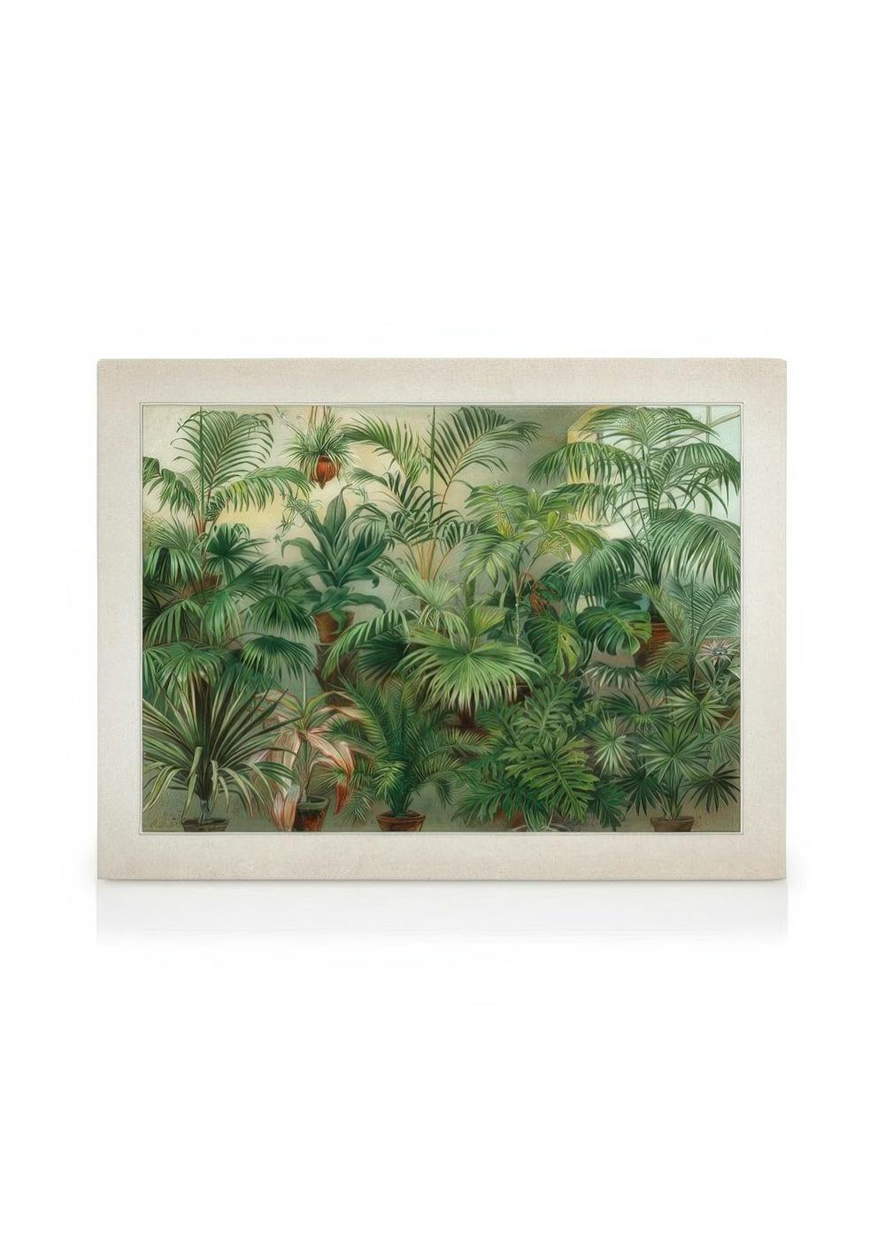 Canvas met vintage print van weelderige tropische jungleplanten in levendig groen, botanische wanddecoratie.