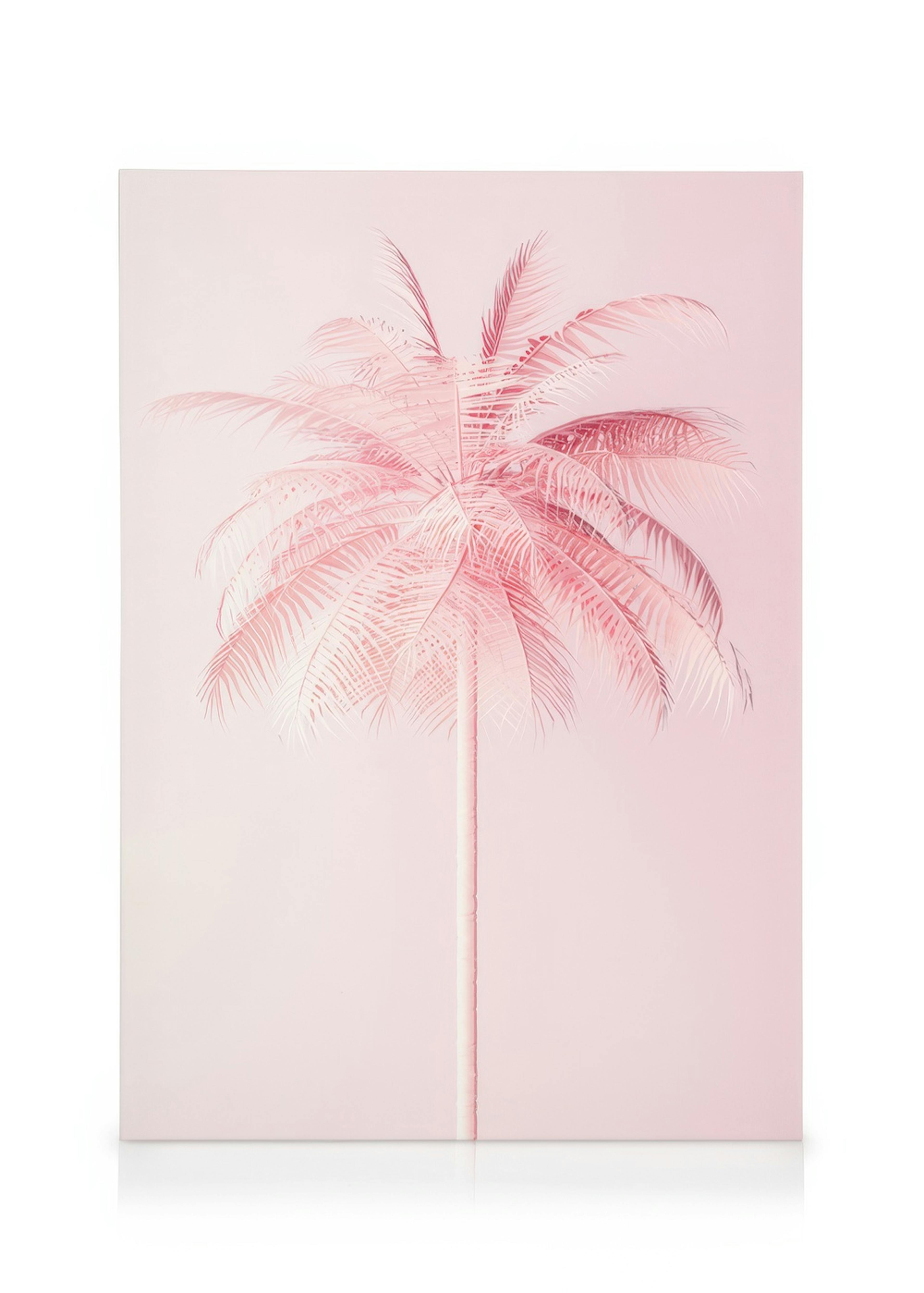 Roze palmboom canvas met minimalistisch tweekleurig ontwerp en veerachtige bladeren