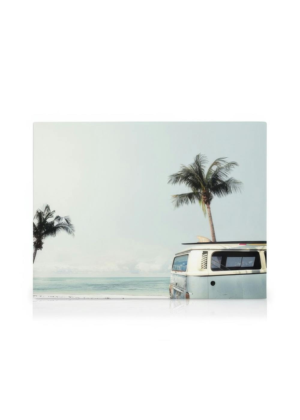 Surfers Van Blue Stampa su Tela (50x70 cm - Cornice in rovere)- Spiagge