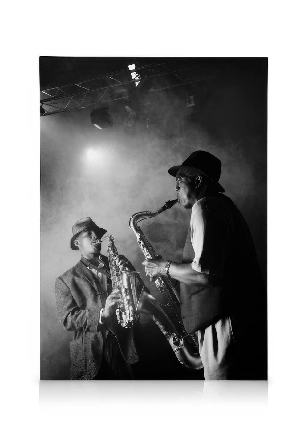 Jazz Club Tableau sur toile (30x40 cm - Cadre de chêne)  Noir et blanc
