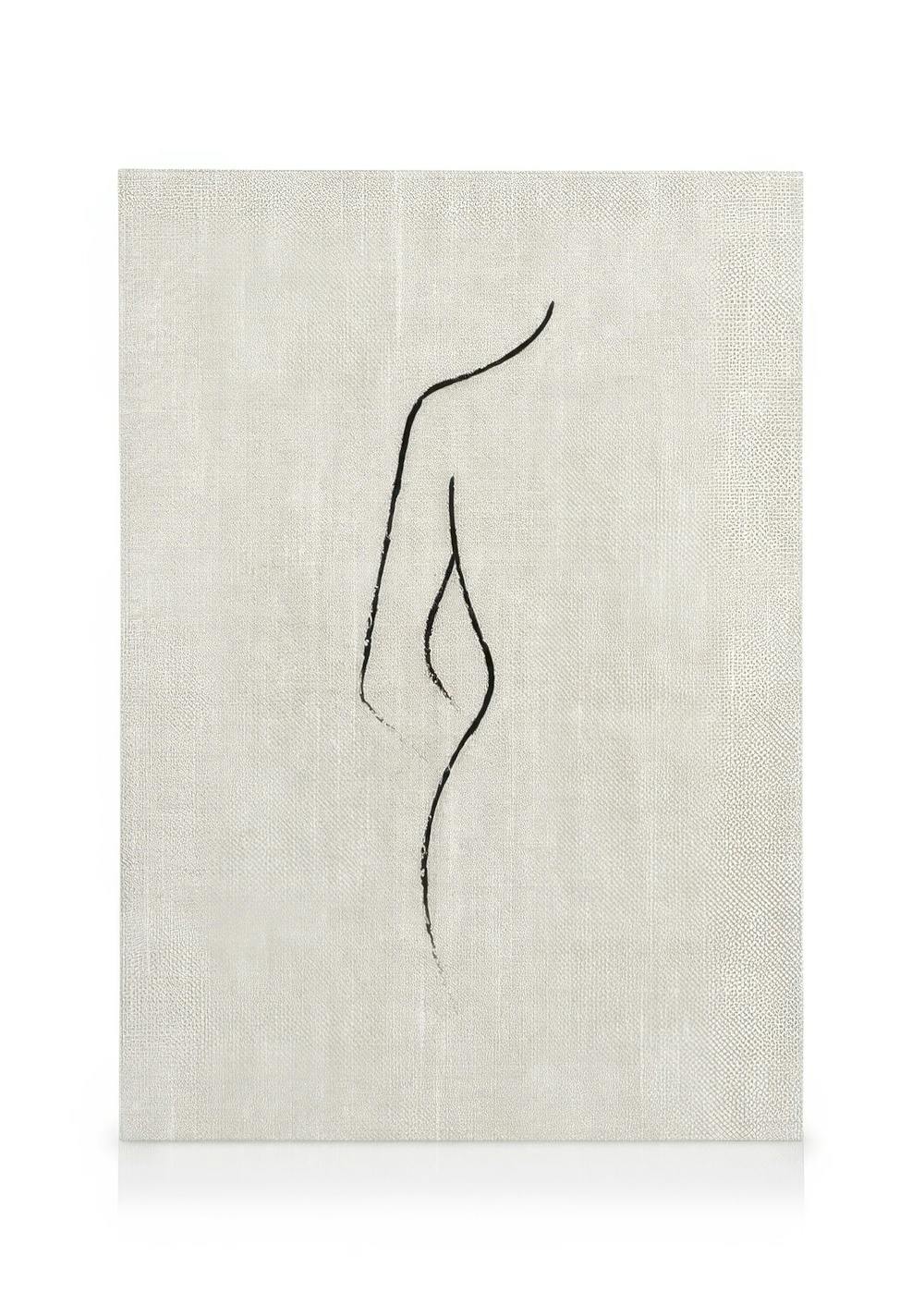 Texture Line Curve canvas print featuring abstract minimalist black line art of a female torso on a light beige canvas backgroun