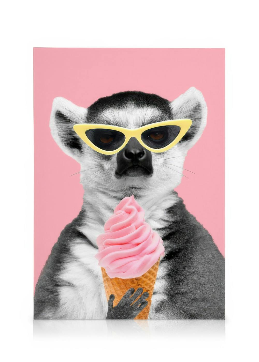 Lemur With Ice Cream Toile (30x40 cm - Cadre de chêne)  Animaux sauvages
