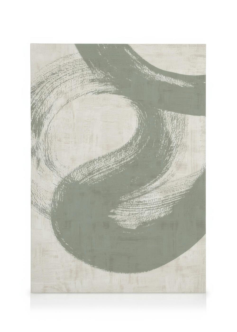 Grünes, abstraktes Leinwandbild mit geschwungenen Pinselstrichen auf hellem Hintergrund, Green Abstraction No1.