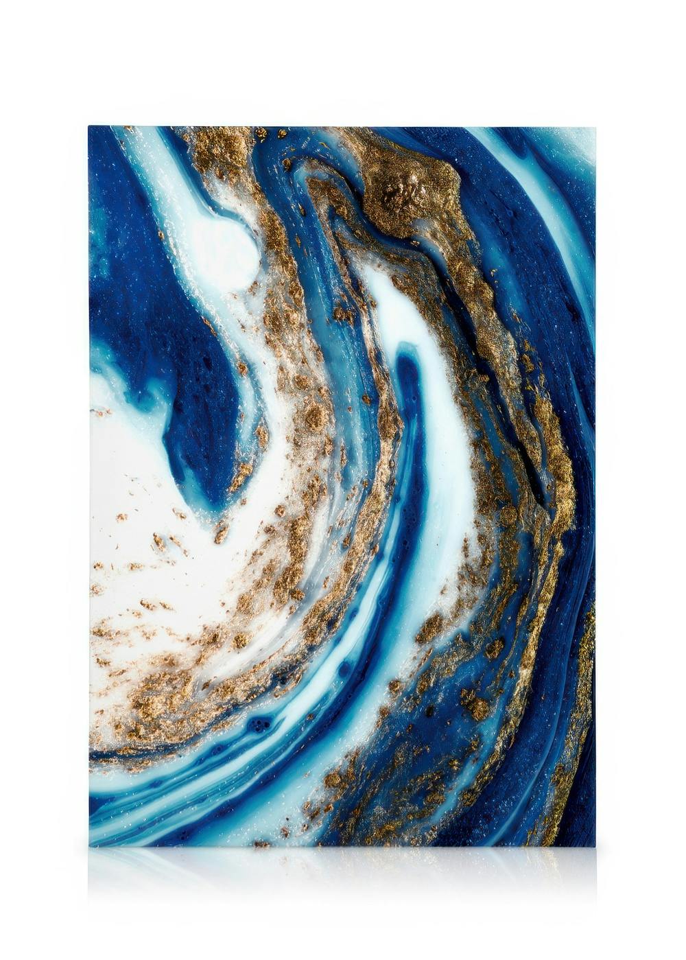 Canvastavlor Blue and Gold Swirl No1 Canvastavla (50x70 cm - Svart ram)