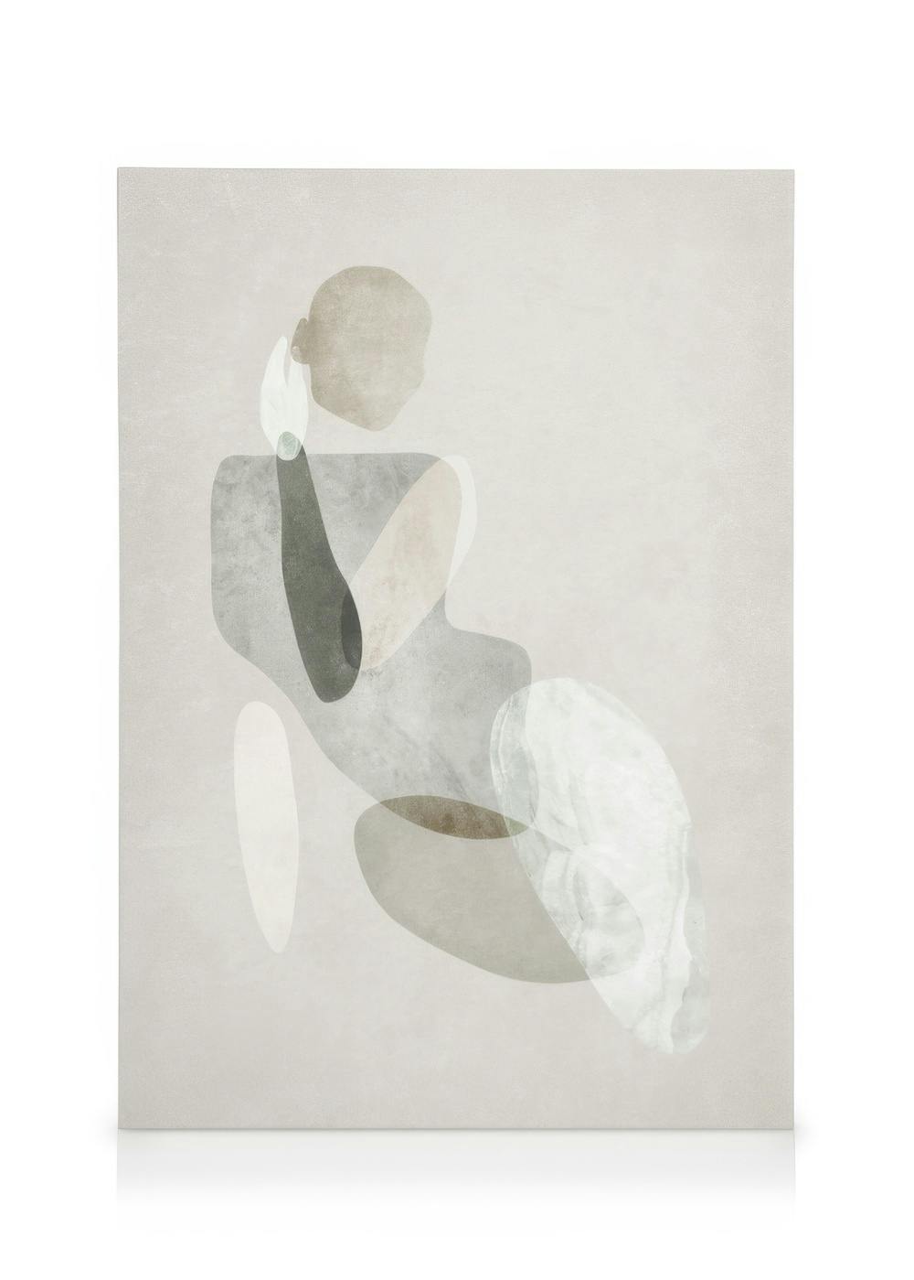 Graphic Body No1 Canvas featuring an abstract figure in neutral tones, blending shapes to suggest a human form.