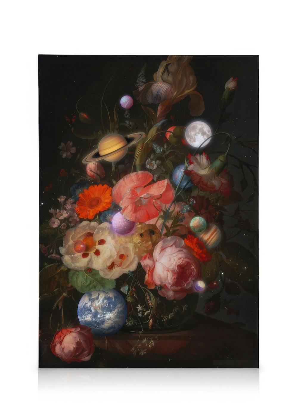 Jonas Loose - Bouquet Of Planets Tableau sur toile (30x40 cm - Cadre de chêne) - Fleurs