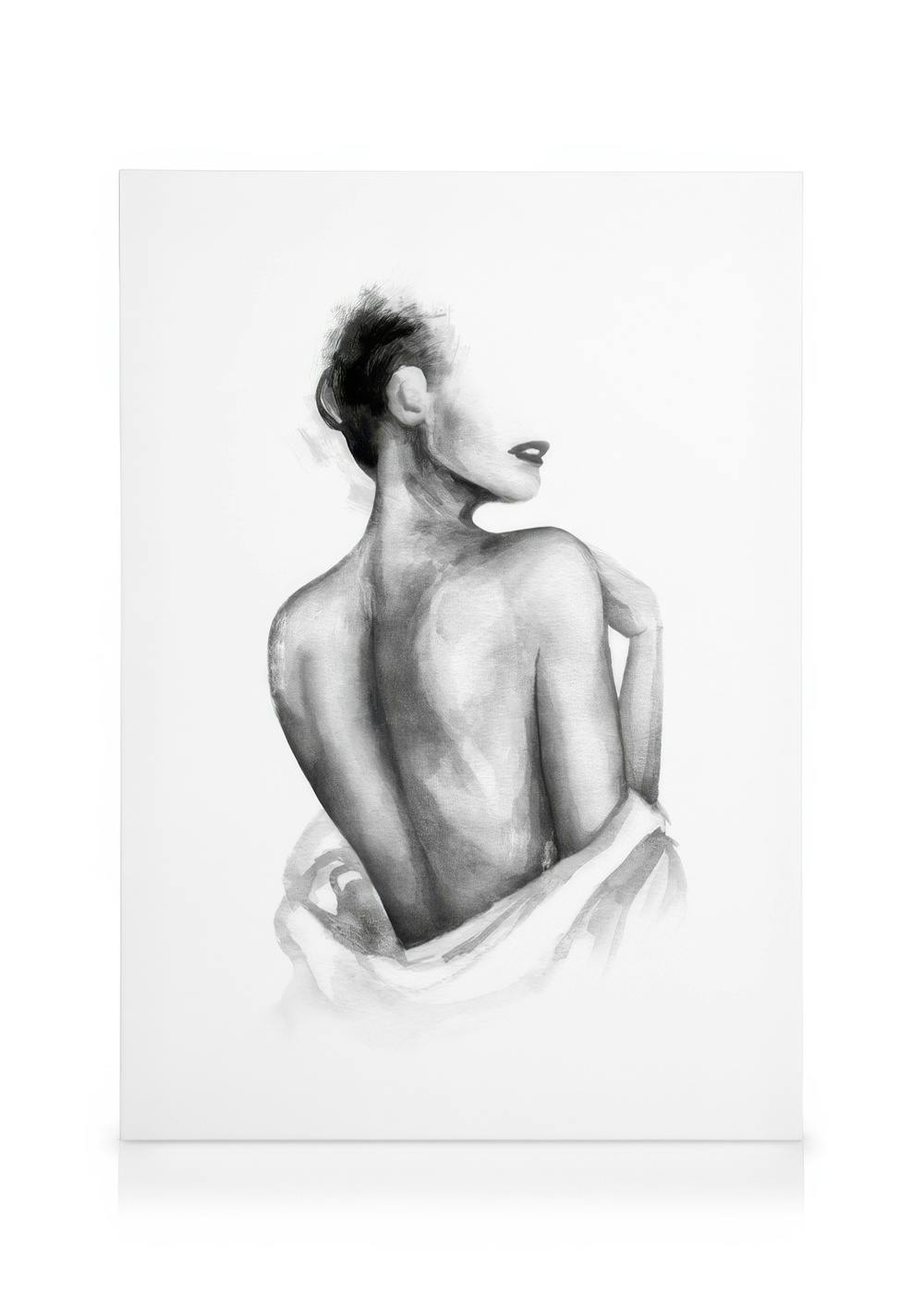 Telas decorativas Almost Nude Watercolor Tela (30x40 cm - Moldura Preta)