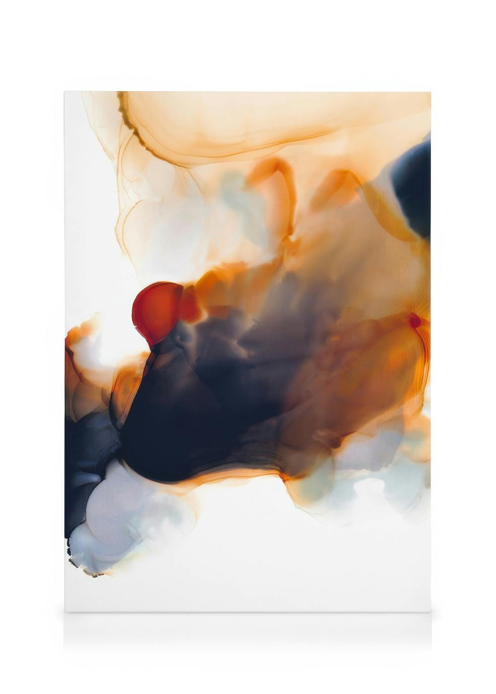 Αφηρημένη ροή χρωμάτων, καμβάς με αποχρώσεις πορτοκαλί, μπλε και κόκκινου, μοντέρνα τέχνη.