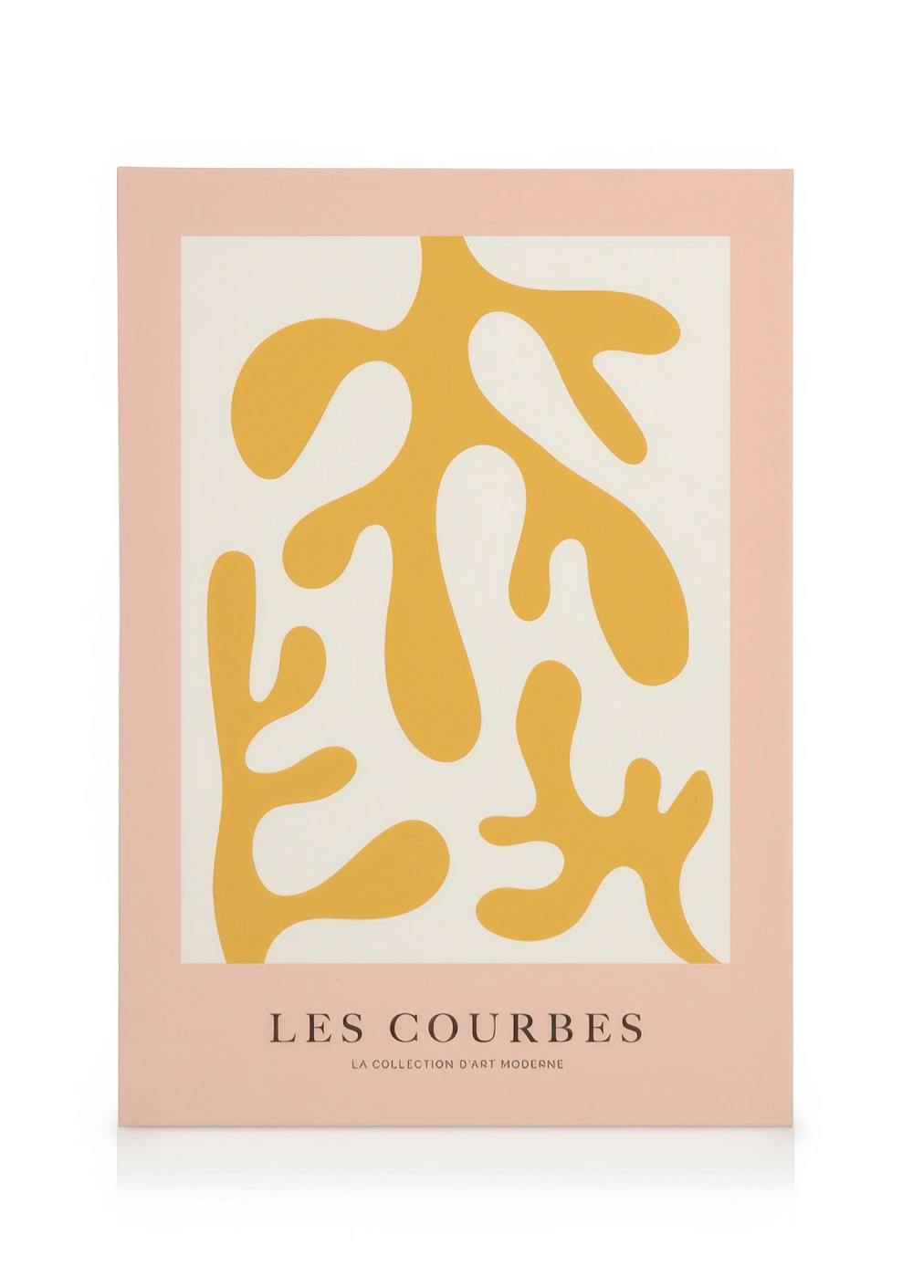 Plátno Les Courbes Jaune s abstraktnými žltými organickými tvarmi na krémovom pozadí s bledoružovým okrajom.
