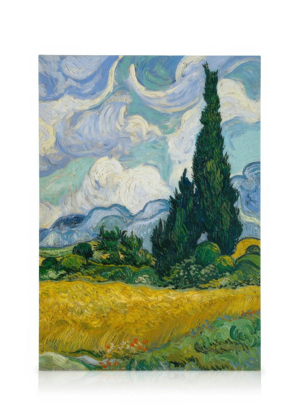 Canvas Schilderijen Van Gogh - Wheat Field with Cypresses Canvas (30x40 cm - Fotolijst Zwart)