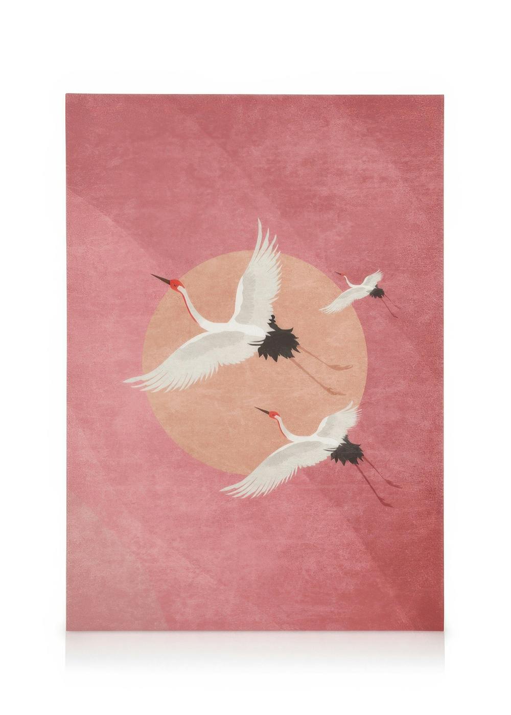 Canvas Schilderijen Flying Cranes Canvas (50x70 cm - Fotolijst Eiken)
