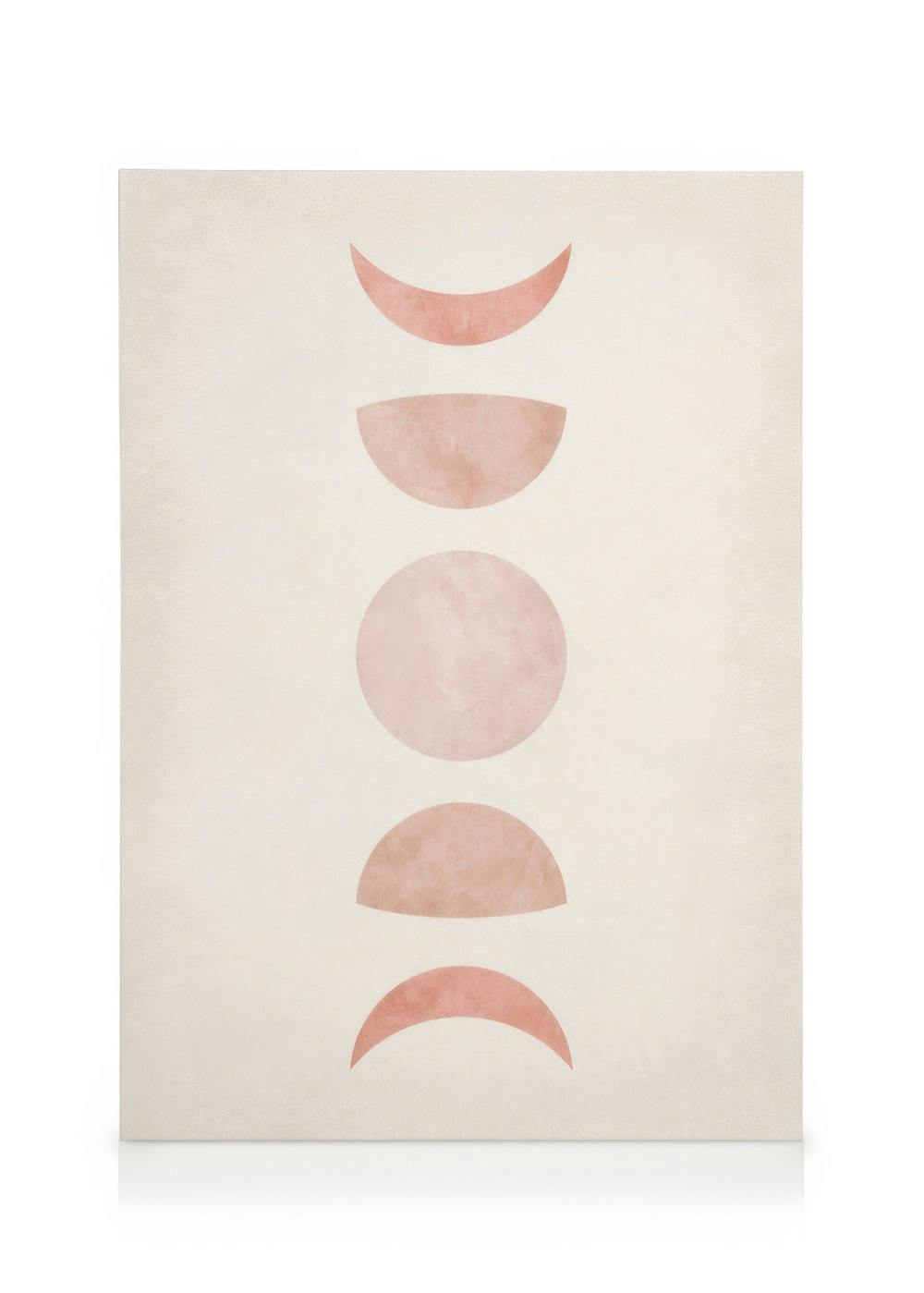 Pink moon phase canvas print, abstract lunar cycle art, muted pink and beige tones