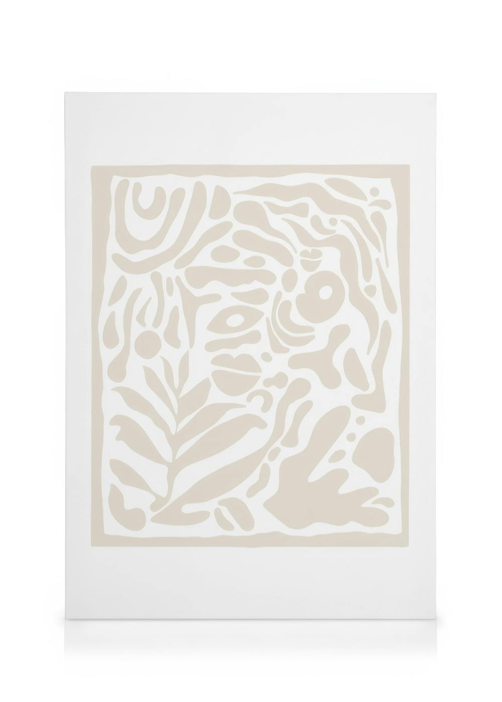 Esthétique de Lart canvas with beige Matisse-inspired shapes: leaves, lips, and organic forms on a white background.