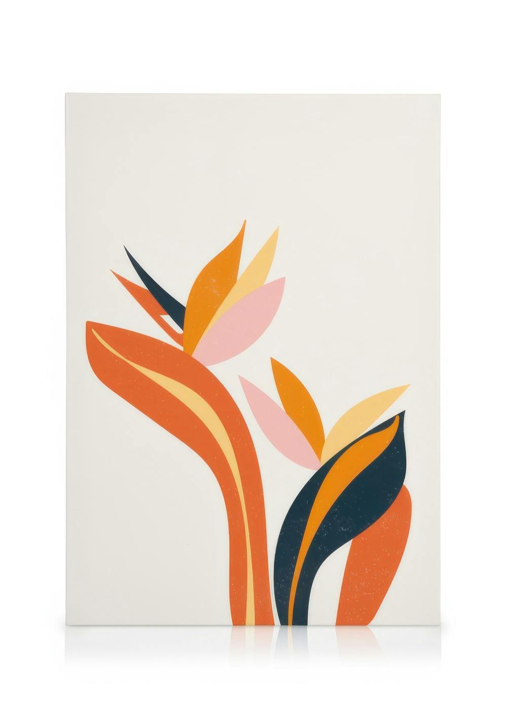 Abstract Le Jardin No6 canvas print with orange, pink, and dark blue stylised floral shapes on a light beige background.