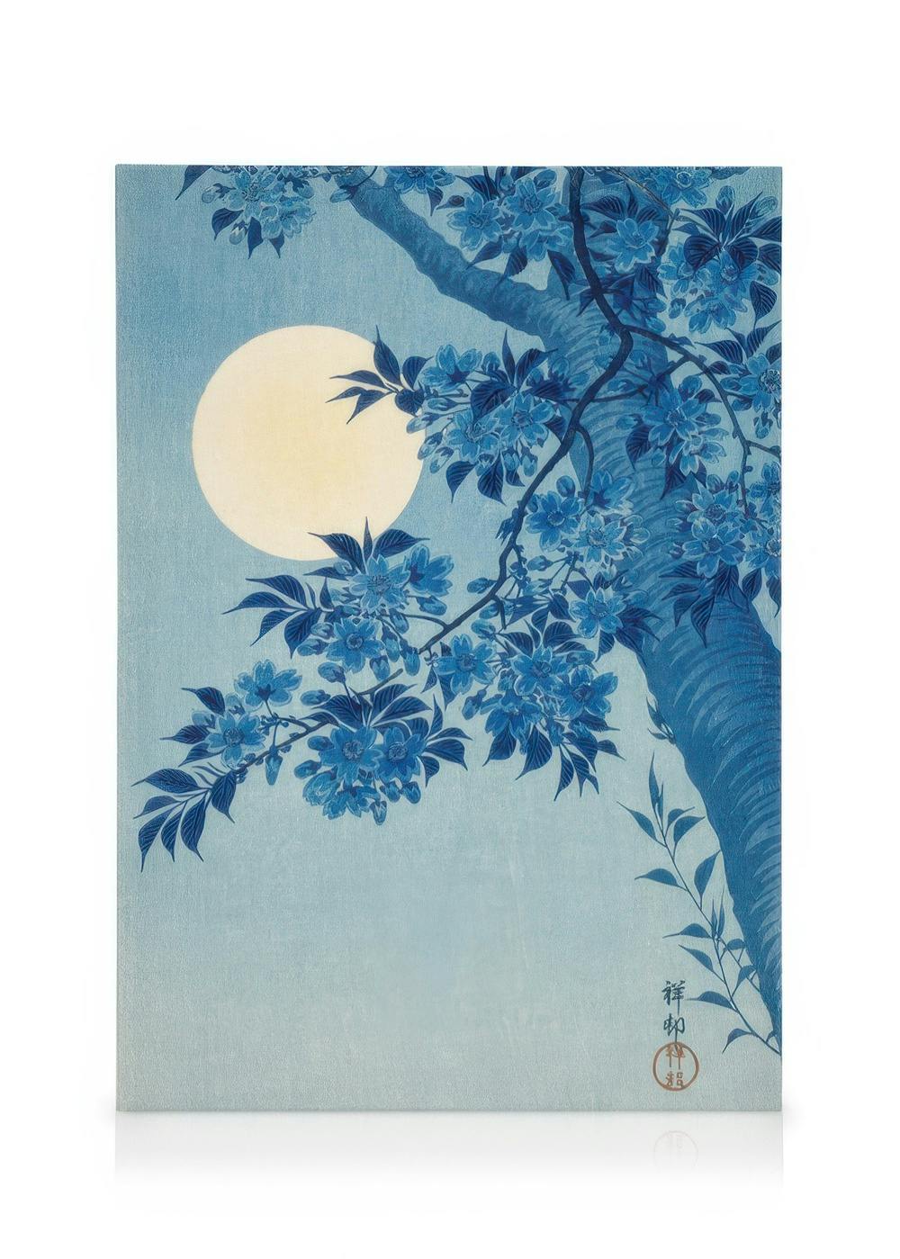 Telas decorativas Ohara Koson - Blossoming Cherry on a Moonlit Night Tela (50x70 cm)