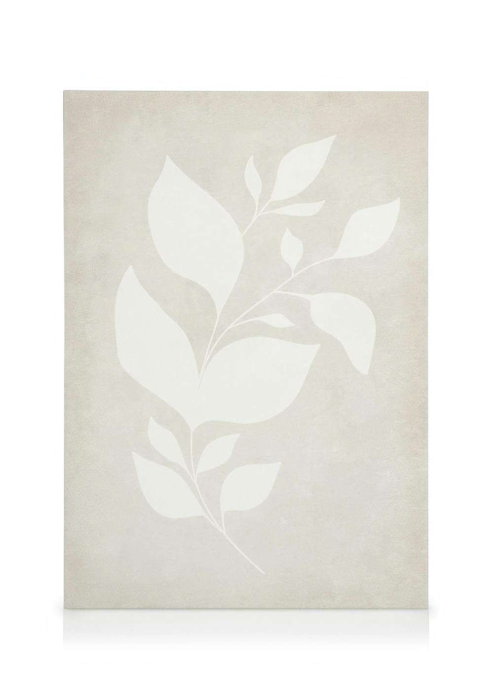 Beige Silhouette No2 canvas met witte bladsilhouetten op een lichtbeige achtergrond, natuurlijke kunst.