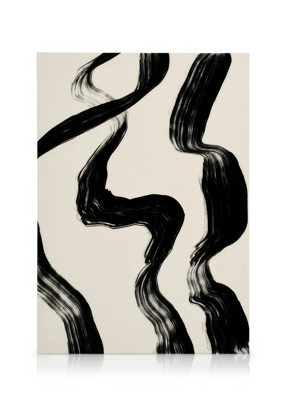 Canvas print with black wavy brush strokes creating an abstract pattern on a white background, The Lines No2.
