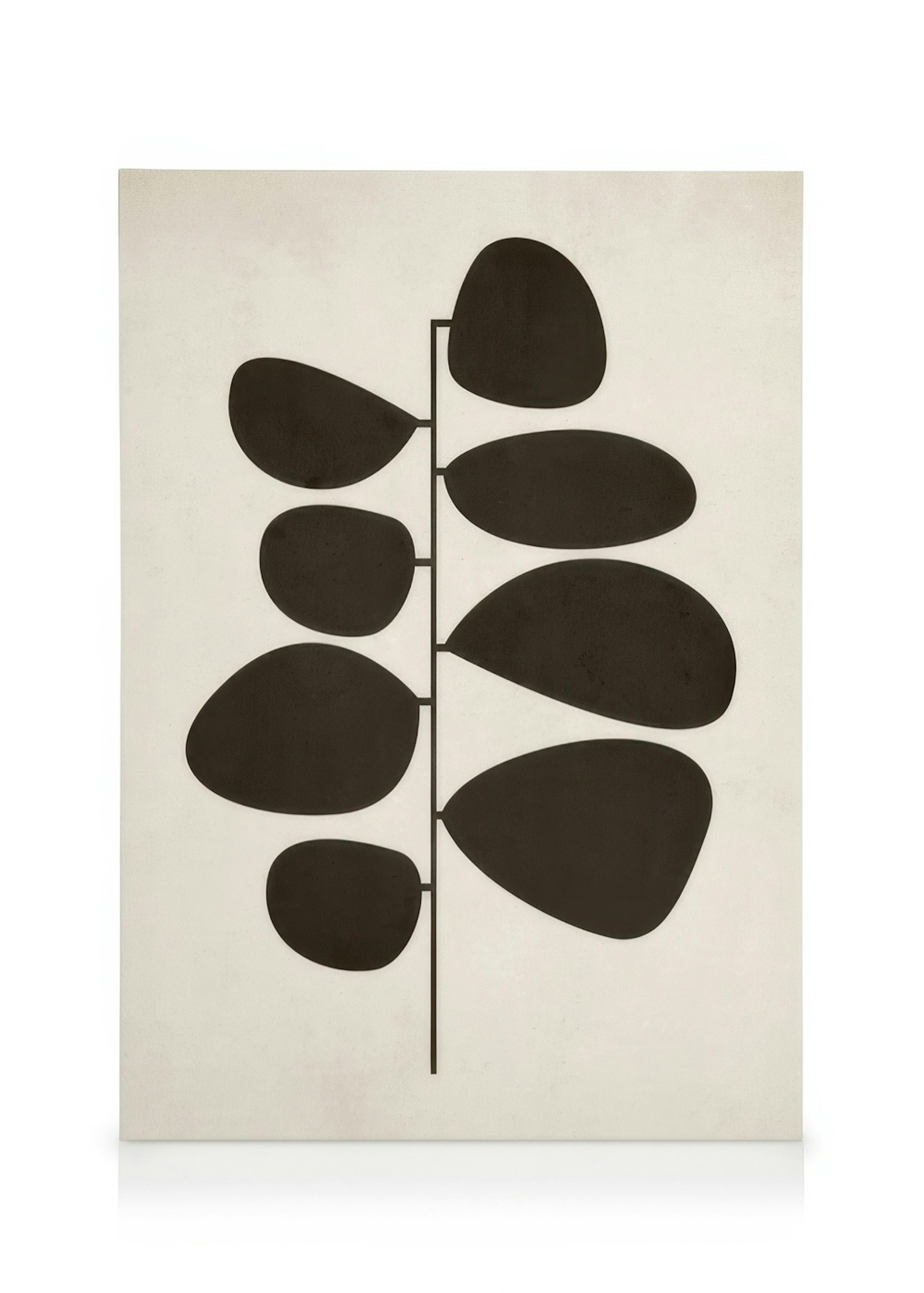 Retro botanical canvas print with dark brown abstract leaf shapes on a light beige background.