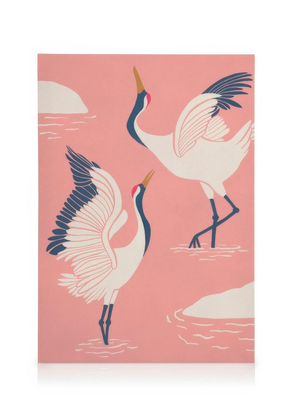 Dancing Cranes Tableau sur toile (30x40 cm - Cadre de chêne) - Animaux