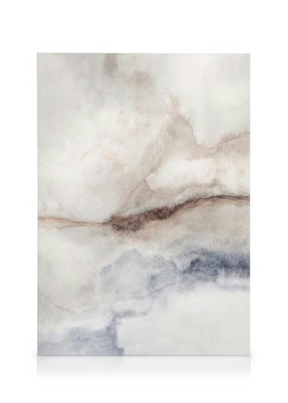 Akvarel strand lærred med abstrakte bløde farver i beige, blå og brun.