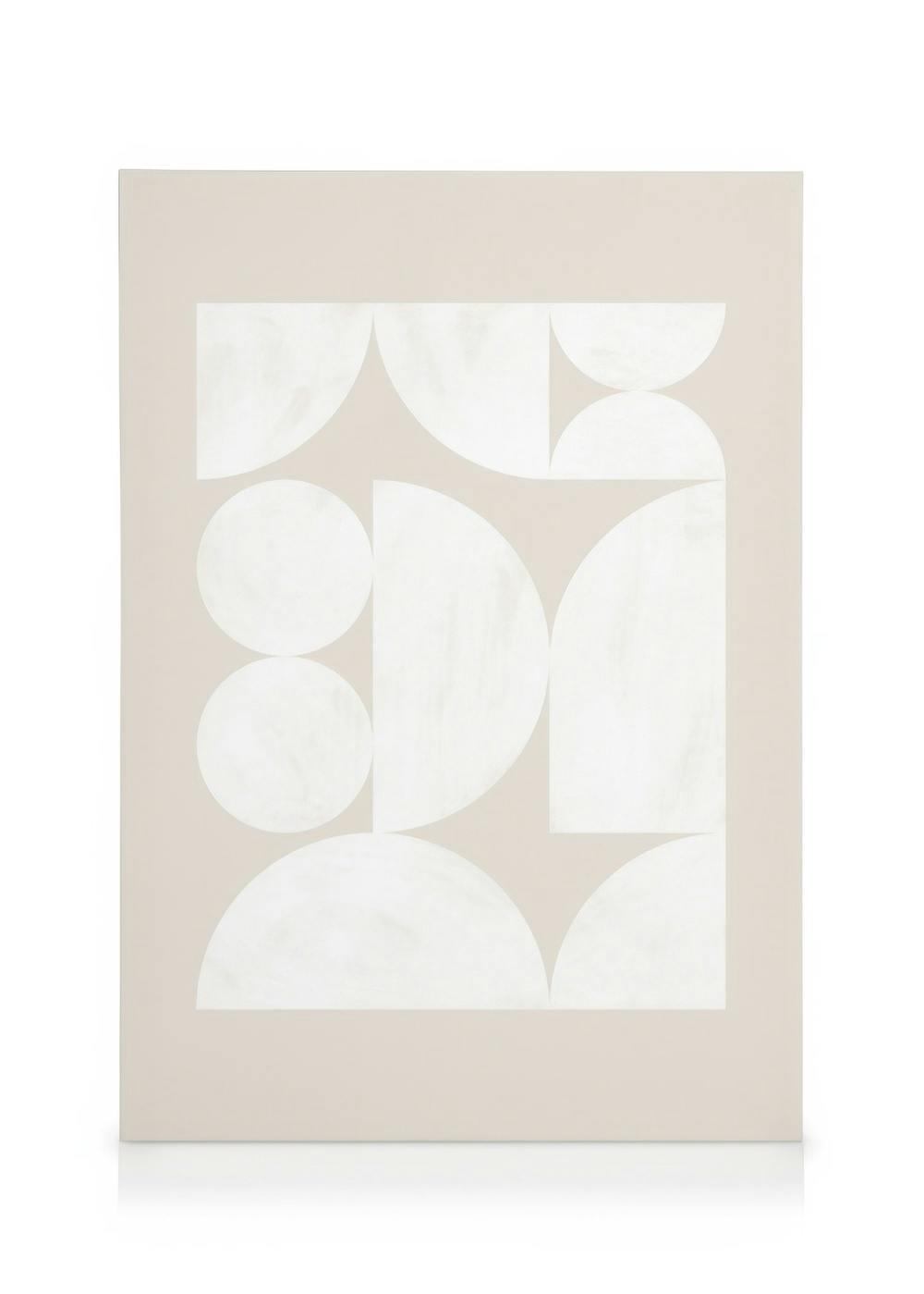 Geometrisch patroon canvas met witte cirkels en rechthoeken op beige achtergrond