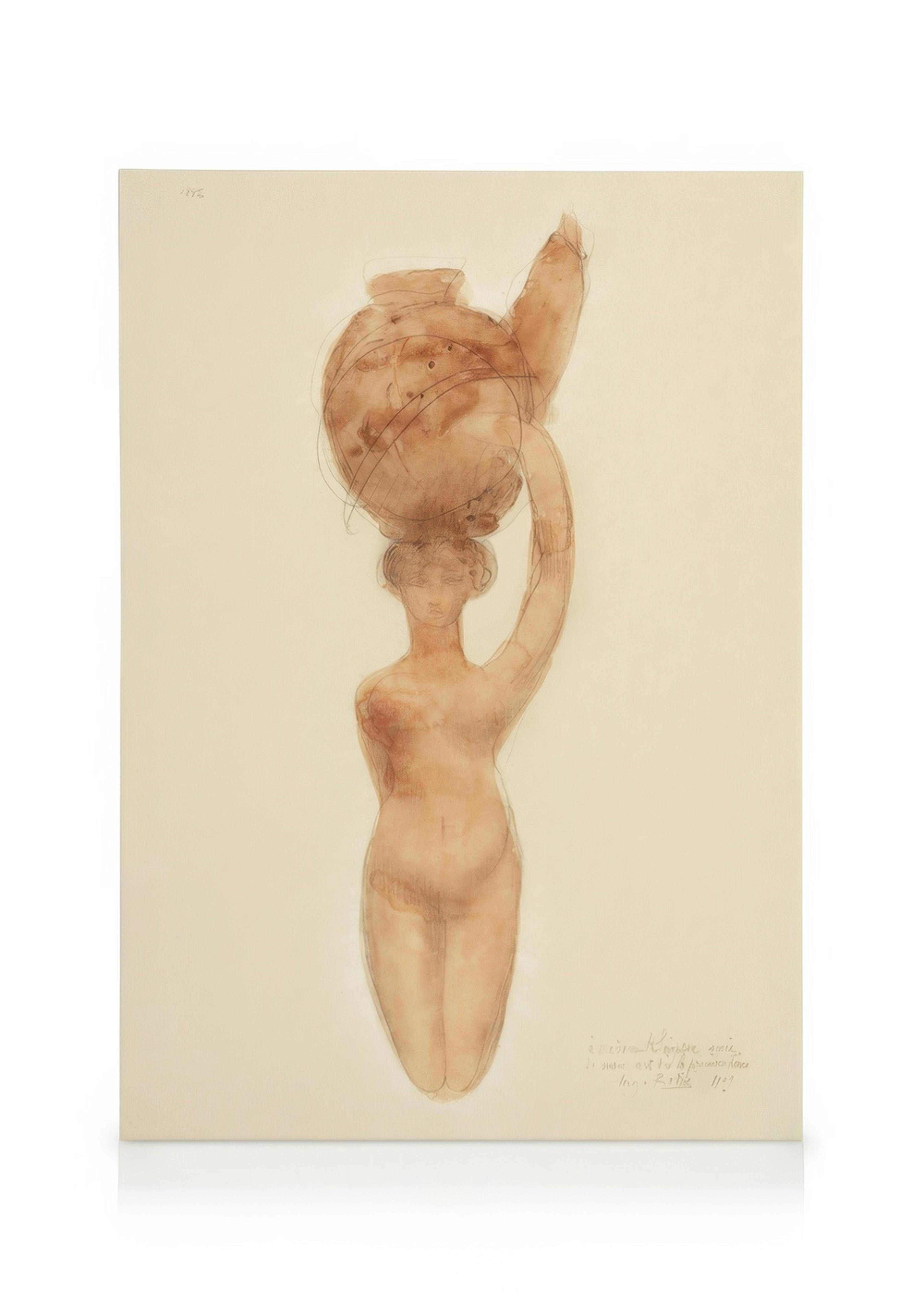 Auguste Rodin - Nude Woman Carrying Vase on Head Lerret 0