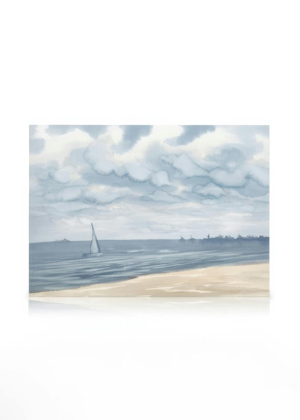 Telas decorativas Watercolor Seascape Quadro em tela (50x70 cm - Moldura de Carvalho)