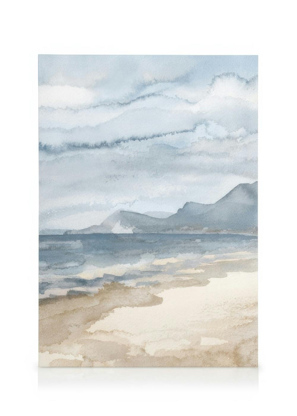 Telas decorativas Watercolor Seaside Tela (50x70 cm - Moldura de Carvalho)