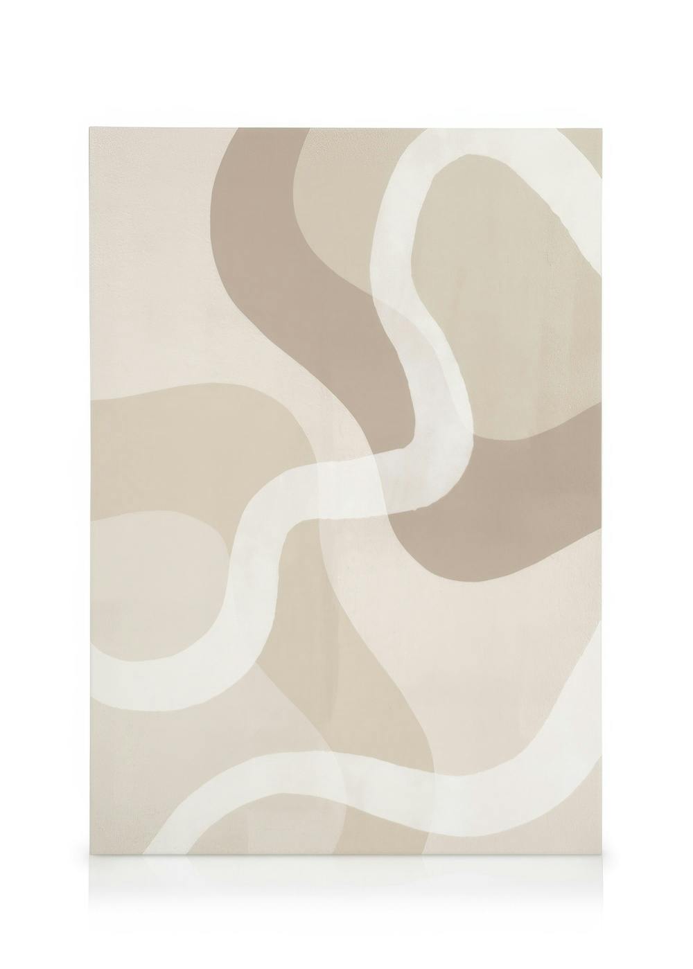 Beige abstract canvas met golvende bruine en crème lijnen, een vloeibaar organisch patroon