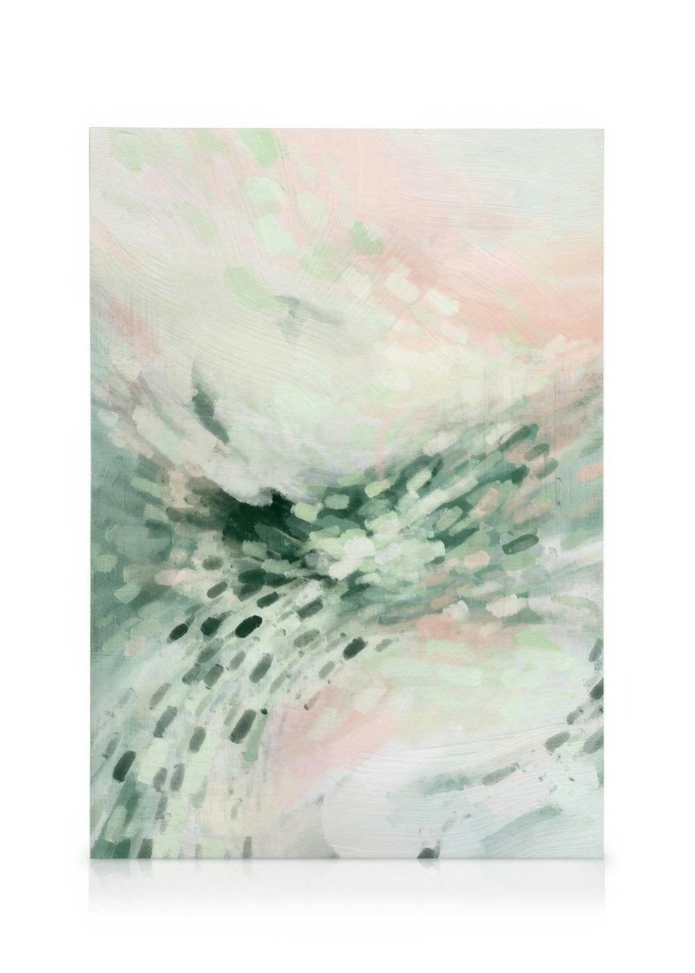 Galerie Verte No1 canvas print, abstract art with brushstrokes in green, pink, and white hues
