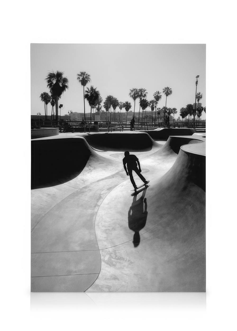 Venice Beach Skate Toile (50x70 cm - Cadre de chêne)  Noir et blanc