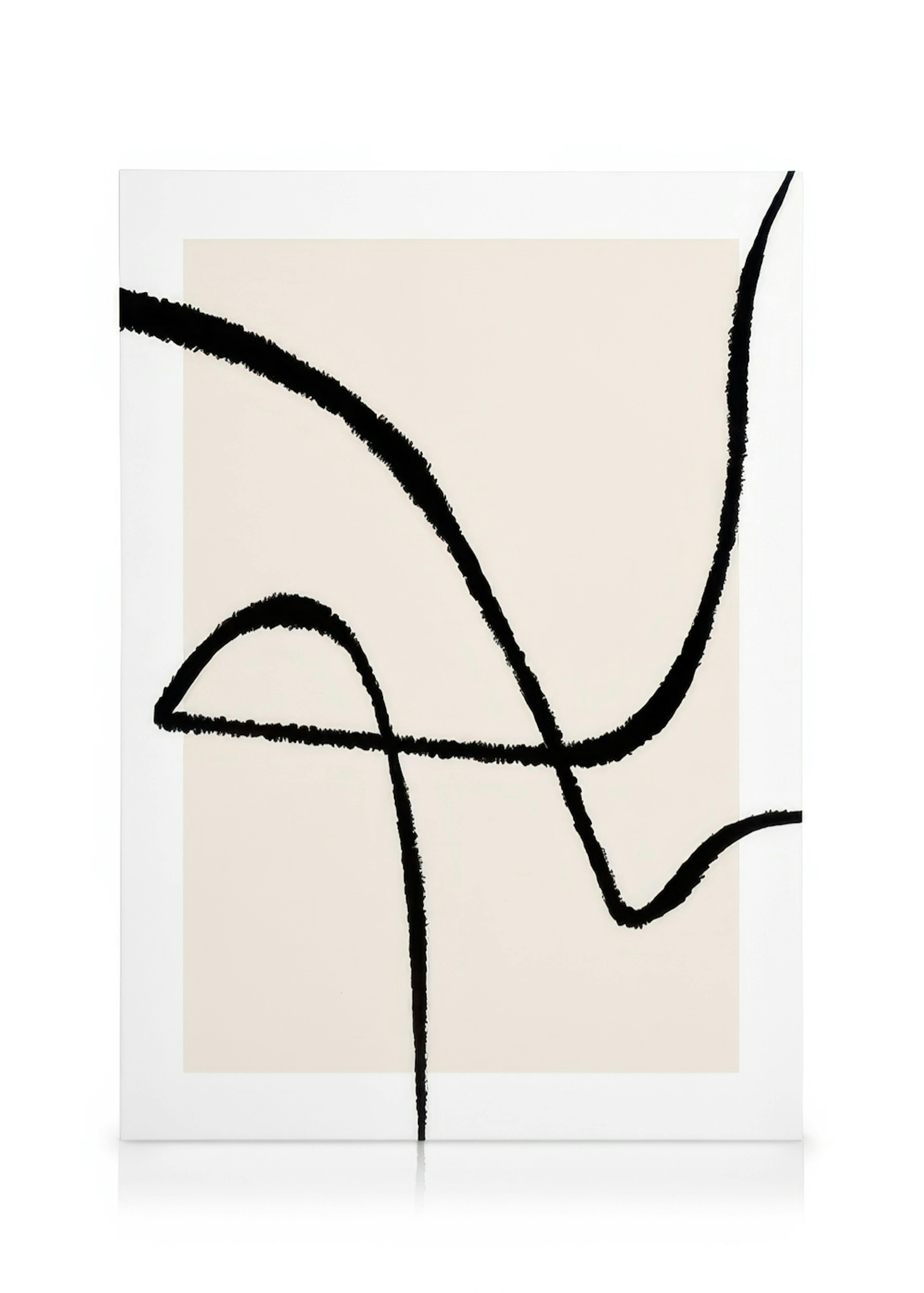 Leinwandbild Formation in Black No1 mit schwarzen, geschwungenen Linien auf beigefarbenem Hintergrund, minimalistisches Design.