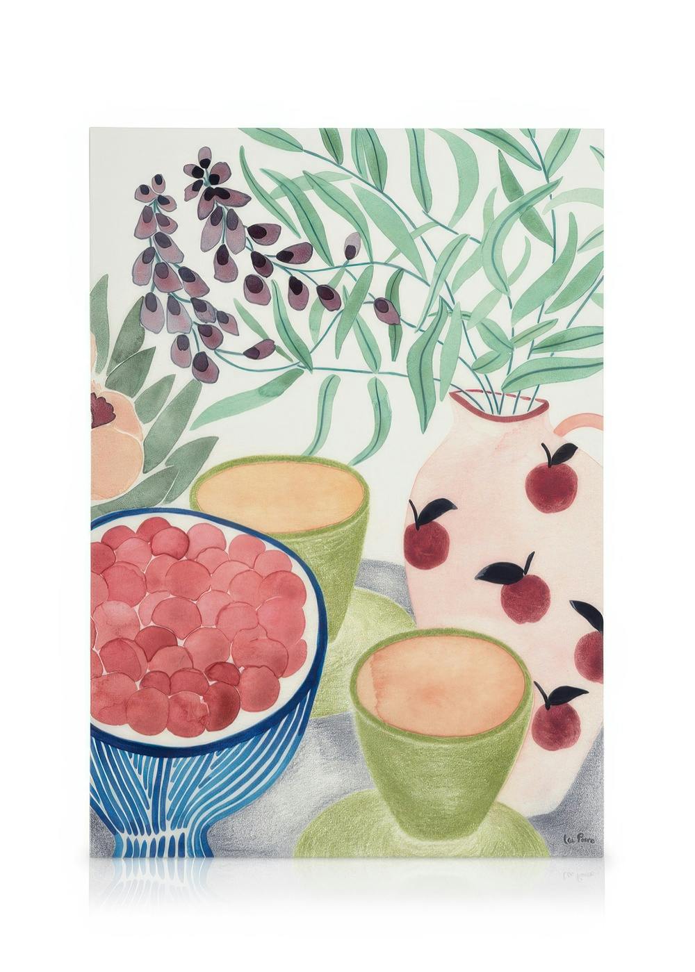 Telas decorativas Still Life with Tea and Grapes Tela (30x40 cm - Moldura de Carvalho)
