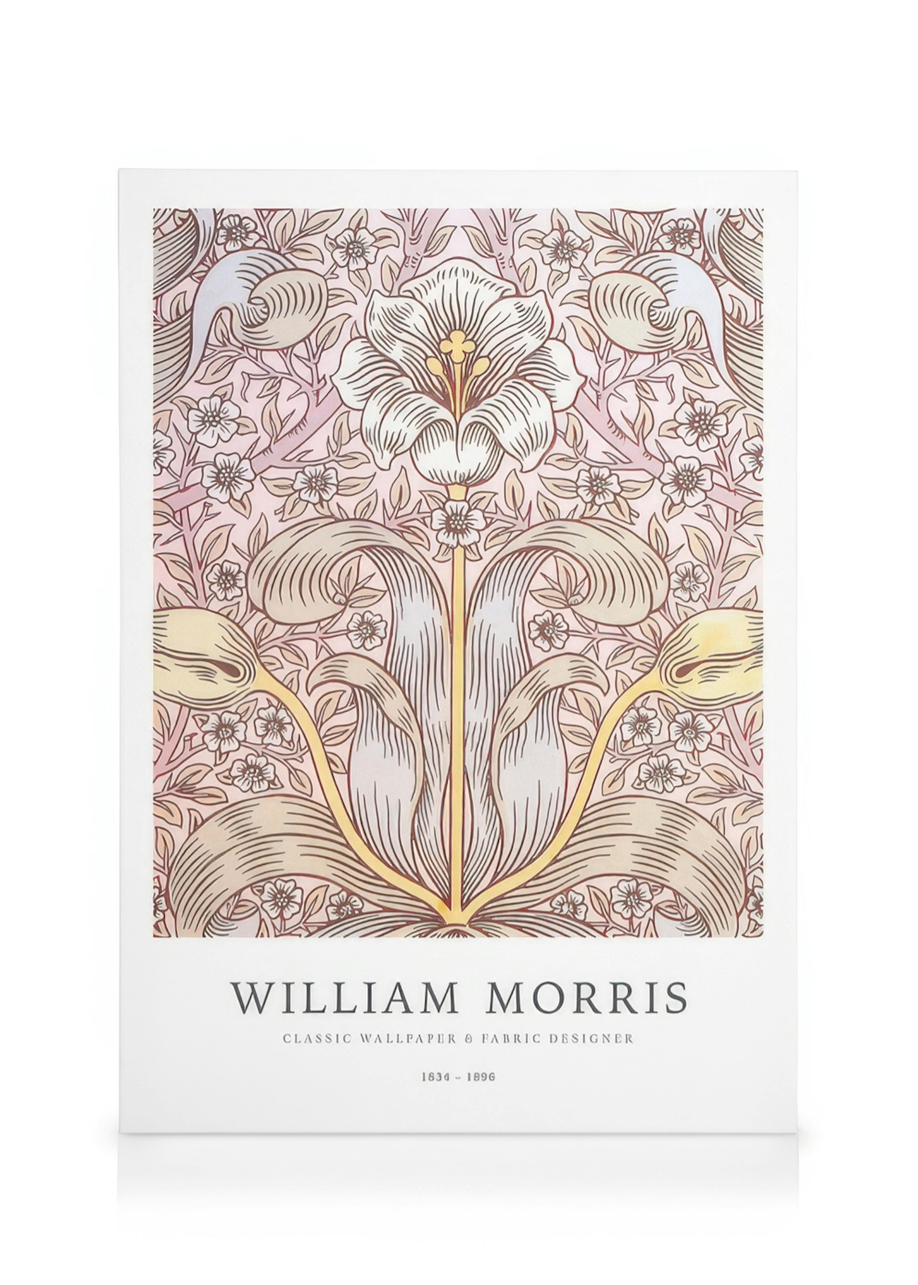 Obraz na plátně William Morris s růžovým květinovým vzorem, okvětními lístky a listy ve stylu secese