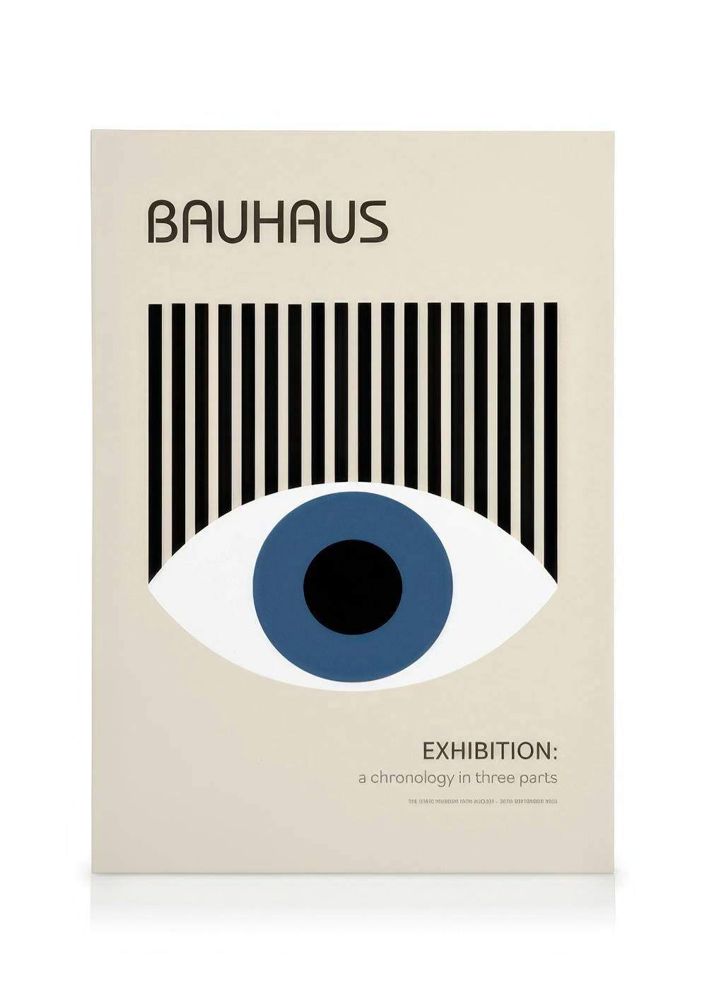 Bauhaus Eye canvas print with a stylized blue eye and black stripes, a modern art design.