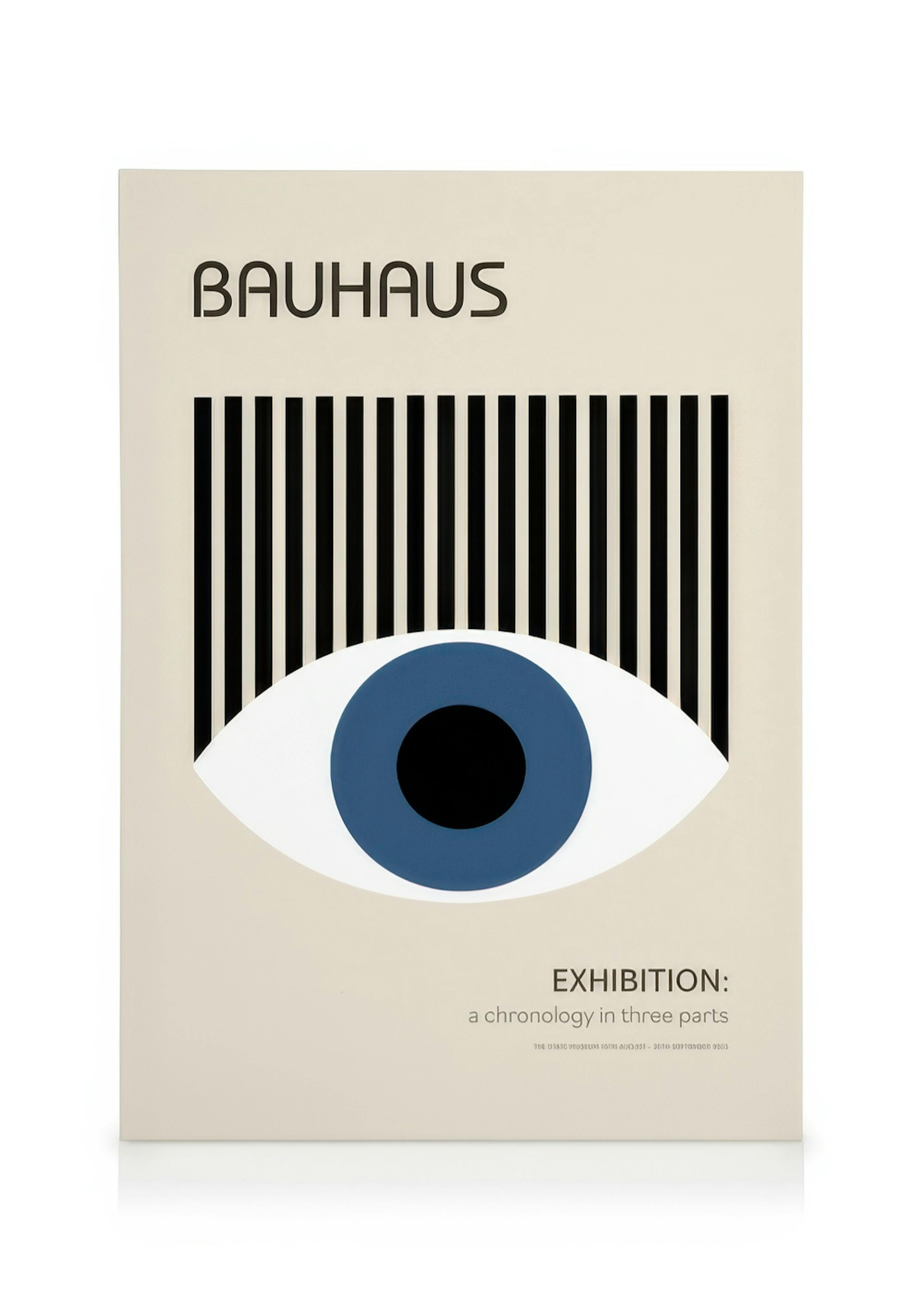 Bauhaus eye canvas print on beige, black lines above a stylized eye with a blue iris.