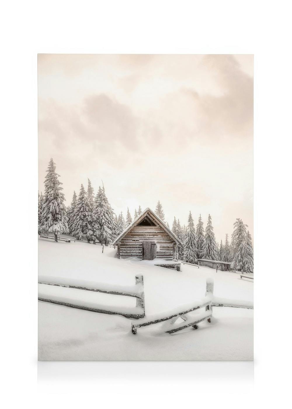 Canvas Prints Snowy Cabin Canvas print (50x70 cm - Oak Frame)