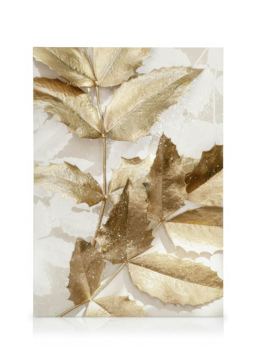 Telas decorativas Golden Leaves No1 Tela (70x100 cm - Moldura Preta)